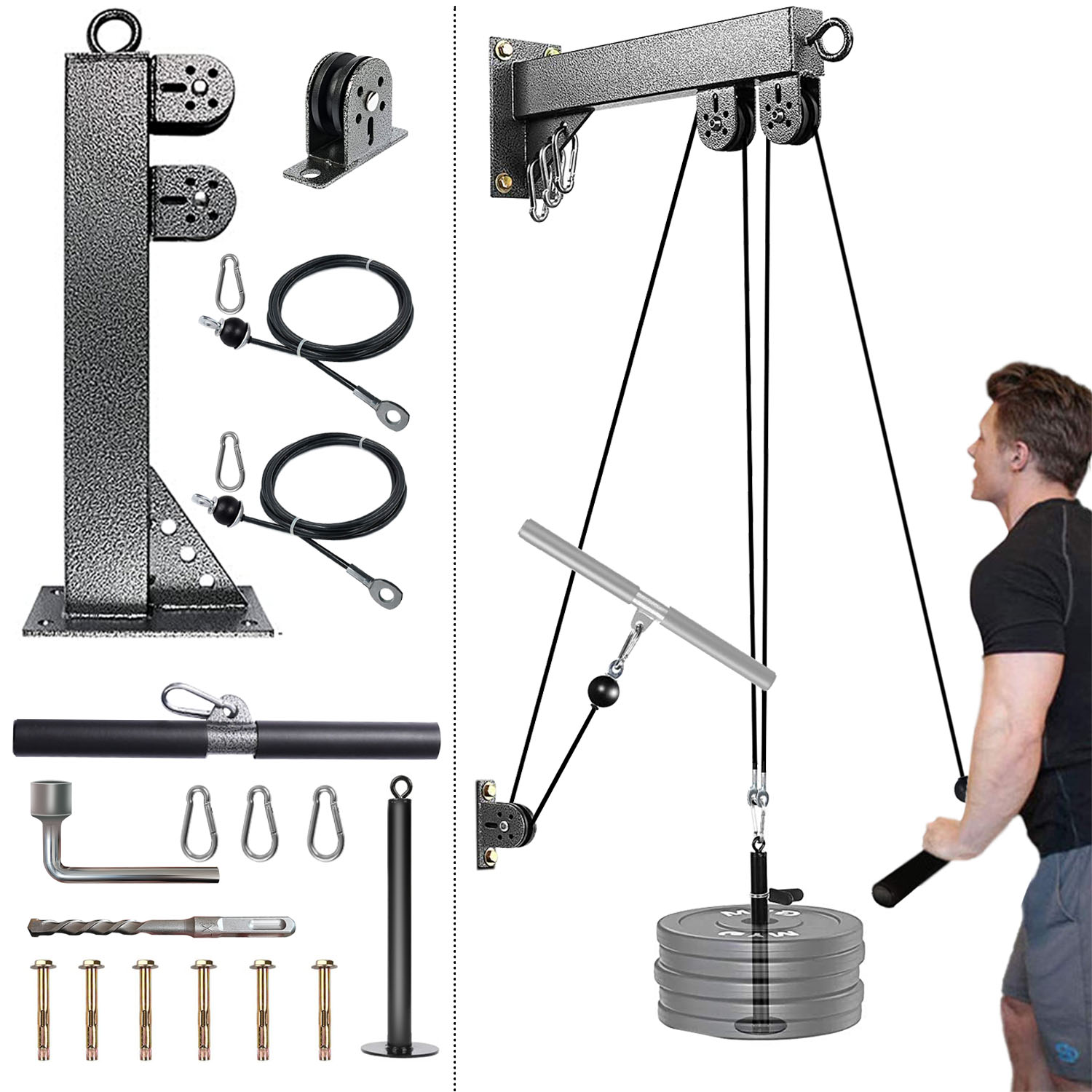 Home Gym Cable Machine - Sistem katrol terpasang di dinding kebugaran,
