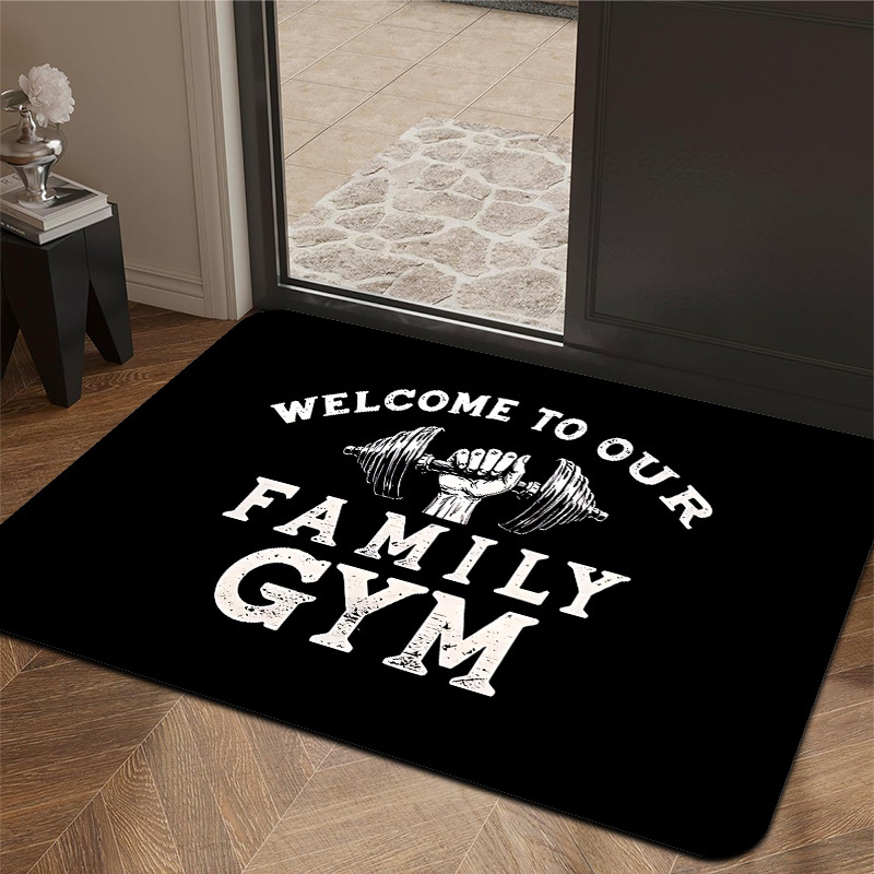 Home Gym Layout - Keset Cetak Slogan Dumbbell Gym Keluarga,
